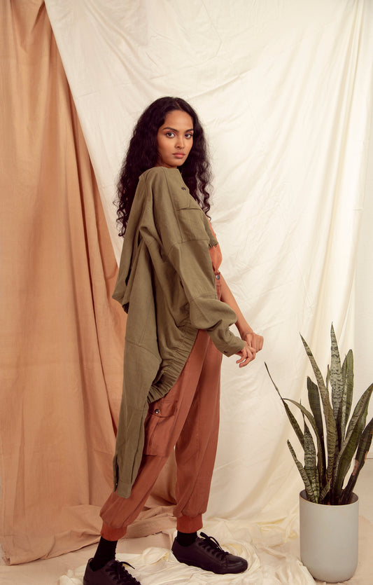 Green Oversized Jacket by The Terra Tribe with Casual Wear, Green, Hayley earth by The Terra Tribe, Jackets, Natural, Regular Fit, Solids, Tencel Twill, Womenswear at Kamakhyaa for sustainable fashion