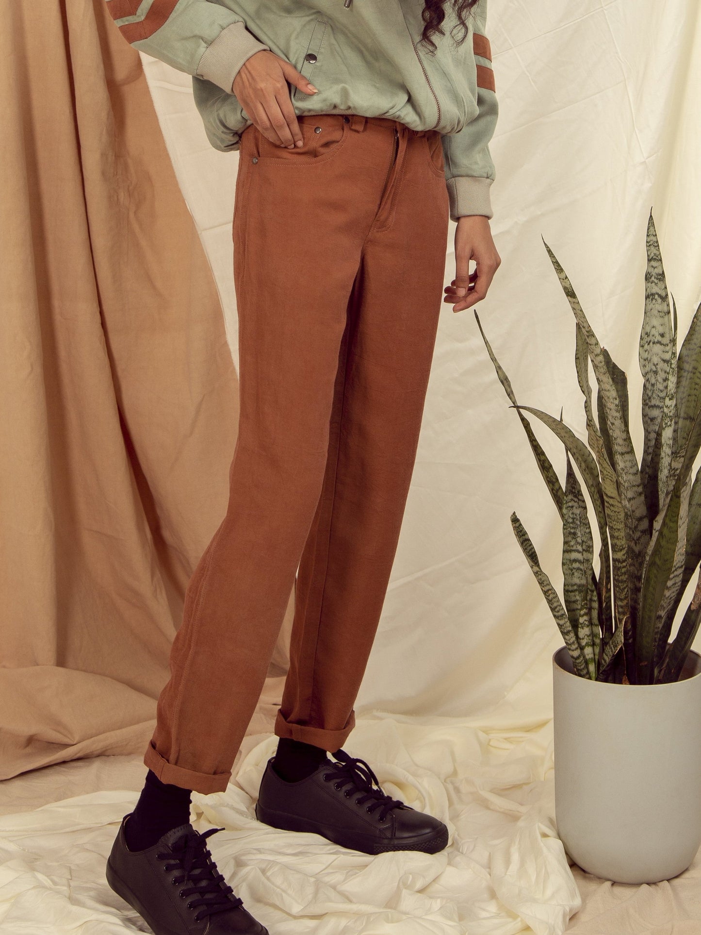 Copper Brown Pants Bottoms Fitted At Waist, Hayley Earth, Natural, Pants, Solids, Tencel Twill The Terra Tribe Kamakhyaa