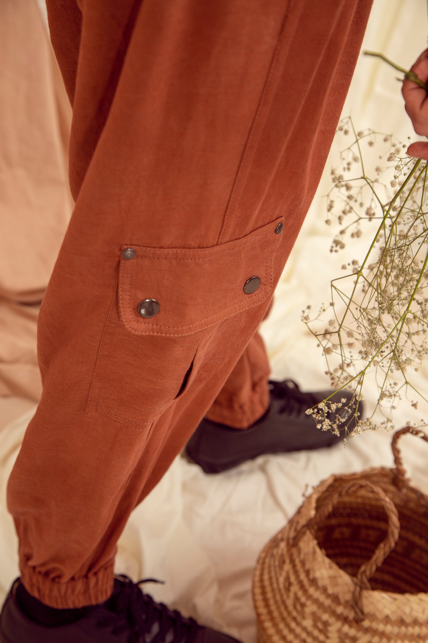 Copper Brown Pants Bottoms Brown, Fitted At Waist, Hayley Earth, Joggers, Natural, Solids, Tencel Twill The Terra Tribe Kamakhyaa