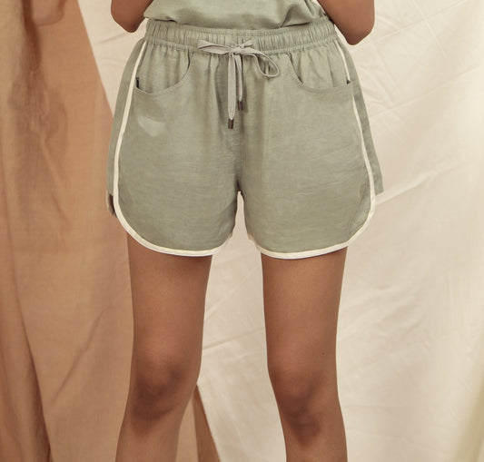 Grey Shorts by The Terra Tribe with Casual Wear, Grey, Hayley earth by The Terra Tribe, Less than $50, Natural, Regular Fit, Shorts, Solids, Tencel Satin, Womenswear at Kamakhyaa for sustainable fashion