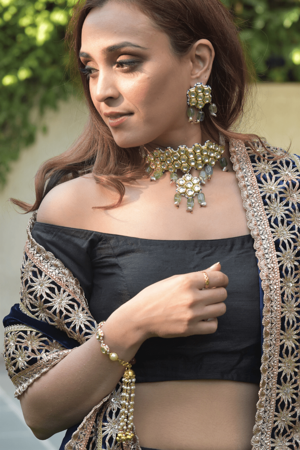 Green Choker Set Tumble Polki by House Of Heer with Alloy Metal, Festive Jewellery, Festive Wear, Free Size, Green, jewelry, Jewelry Sets, July Sale, July Sale 2023, Multicolor, Natural, Necklaces, Pearl, Polkis, Solids at Kamakhyaa for sustainable fashion