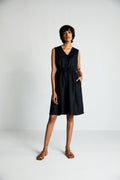 Twilight Drawstring Dress by Reistor with Archived, Black, Casual Wear, Dresses, Hemp, Hemp Noir by Reistor, Midi Dresses, Natural, Regular Fit, Sleeveless Dresses, Solid Selfmade, Solids, Womenswear at Kamakhyaa for sustainable fashion