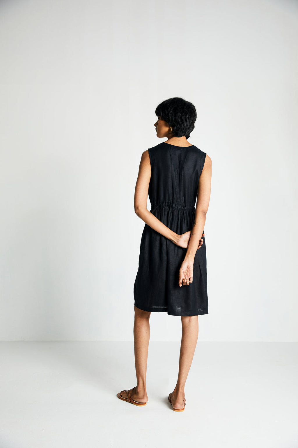 Twilight Drawstring Dress by Reistor with Archived, Black, Casual Wear, Dresses, Hemp, Hemp Noir by Reistor, Midi Dresses, Natural, Regular Fit, Sleeveless Dresses, Solid Selfmade, Solids, Womenswear at Kamakhyaa for sustainable fashion