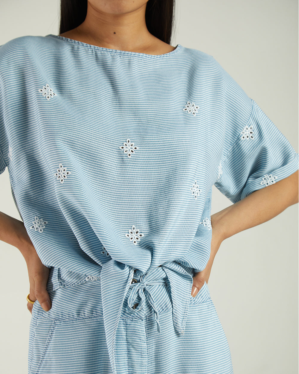 Twist and Sway Crop Top by Reistor with A Summer Situation by Reistor, Bemberg, Blue, Casual Wear, Crop Tops, Natural, Solids, Tencel, Tops, Womenswear at Kamakhyaa for sustainable fashion