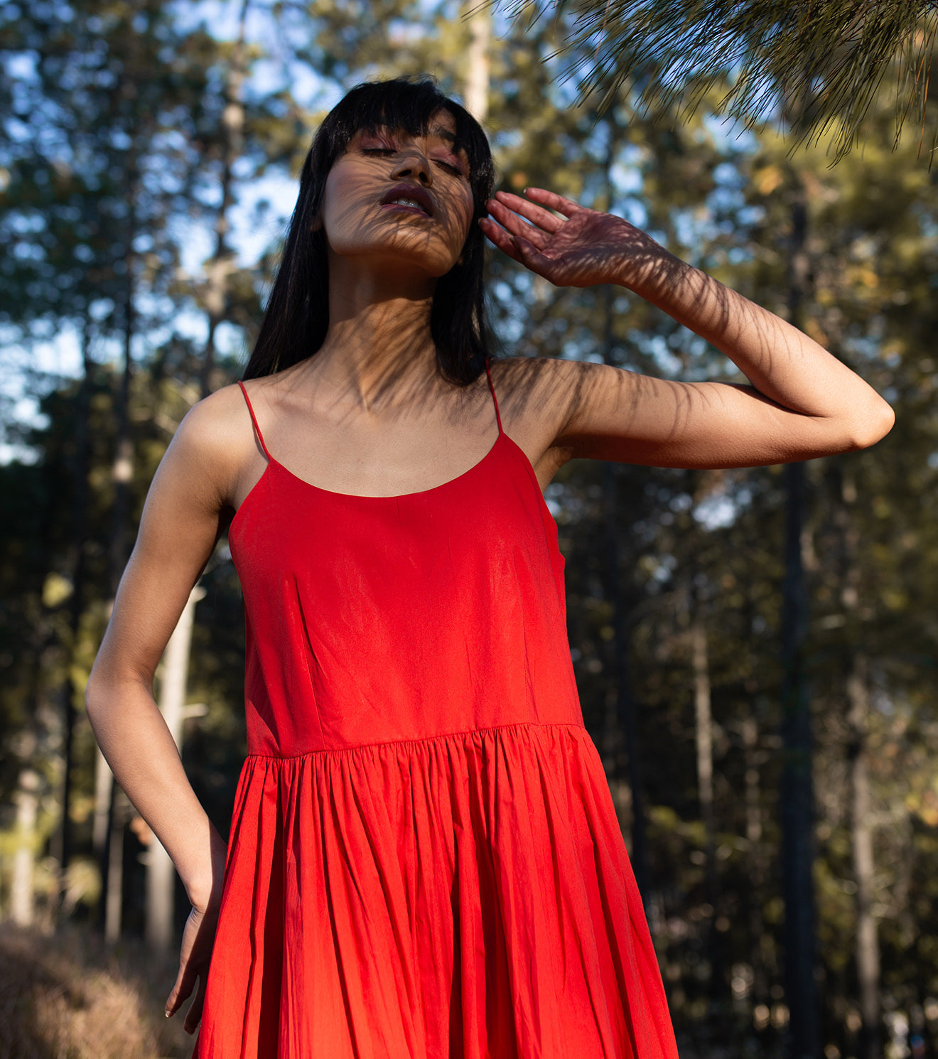 Red Sleeveless Midi Dress by Khara Kapas with Best Selling, Midi Dresses, Natural, Poplin, Red, Regular Fit, Sleeveless Dresses, Solid Selfmade, Solids, Wilderness, Wilderness by Khara Kapas, Womenswear at Kamakhyaa for sustainable fashion