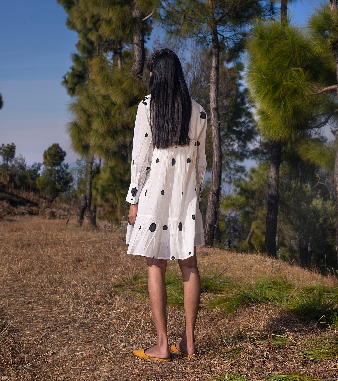 White Polka Dot Mini Dress Dresses Dresses, Mul Cotton, Natural, Prints, Wilderness Khara Kapas Kamakhyaa