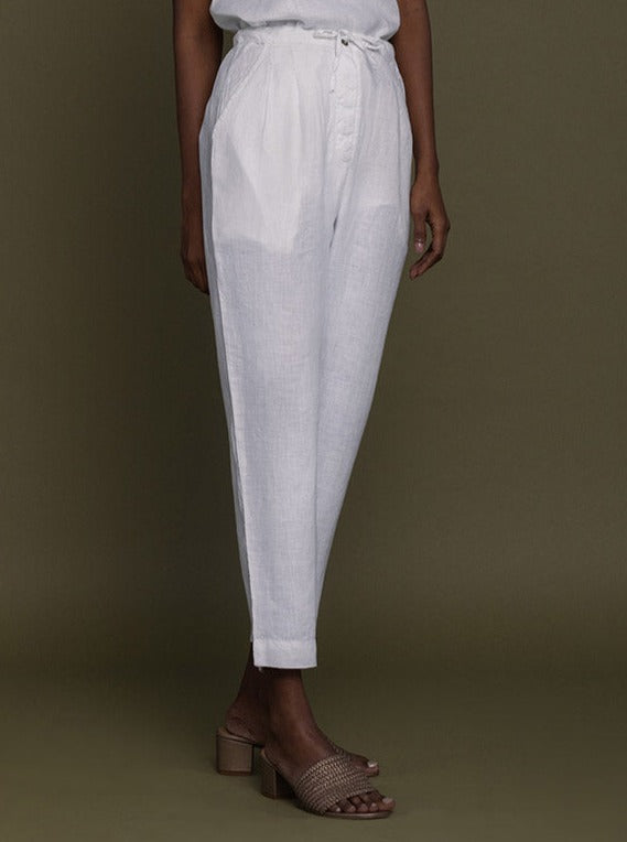 Blankets On The Beach Pants - Coconut White Bottoms Fitted At Waist, Hemp, Natural, Office Wear, Pants, Solids, Reistor Kamakhyaa