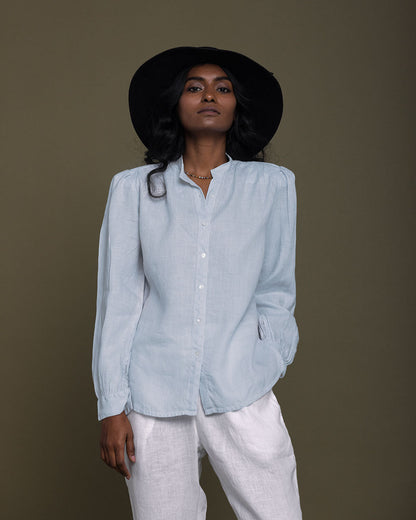 The Wild River Shirt - Summer Blue by Reistor with Blue, Casual Wear, Hemp, Hemp by Reistor, Natural, Office Wear, Shirts, Solids, Tops, Womenswear at Kamakhyaa for sustainable fashion