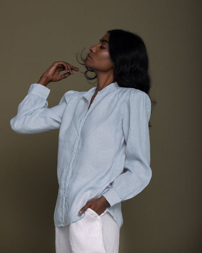 The Wild River Shirt - Summer Blue by Reistor with Blue, Casual Wear, Hemp, Hemp by Reistor, Natural, Office Wear, Shirts, Solids, Tops, Womenswear at Kamakhyaa for sustainable fashion