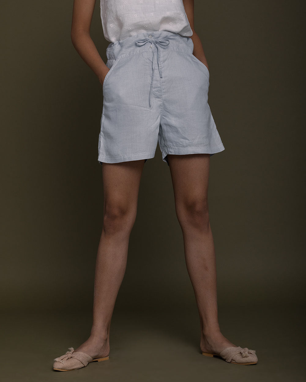 Sunkissed Saltwater Shorts - Summer Blue by Reistor with Blue, Casual Wear, Hemp, Hemp by Reistor, Natural, Shorts, Solids, Womenswear at Kamakhyaa for sustainable fashion