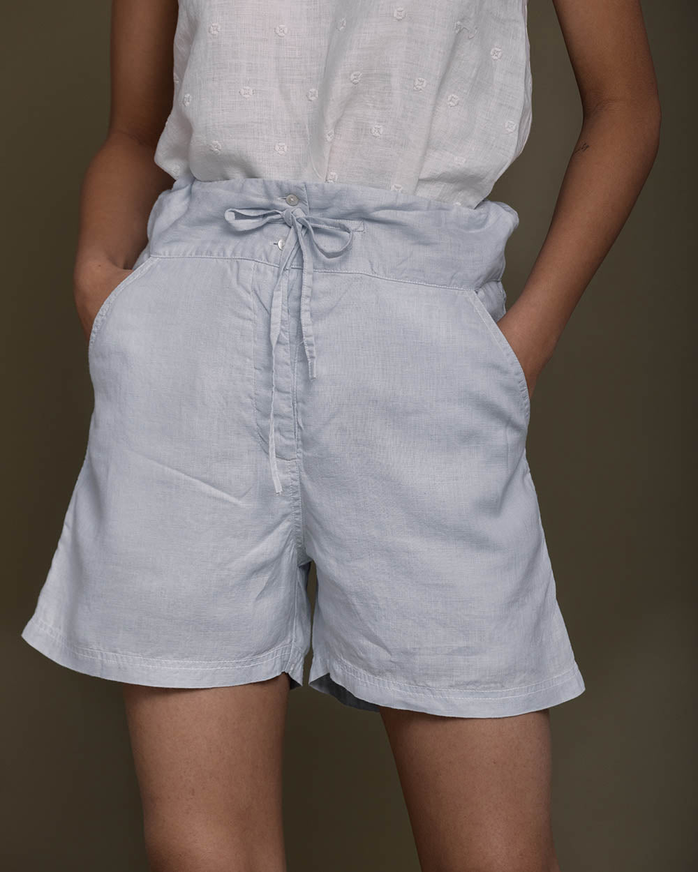 Sunkissed Saltwater Shorts - Summer Blue Bottoms Blue, Fitted At Waist, Hemp, Natural, Shorts, Solids Reistor Kamakhyaa