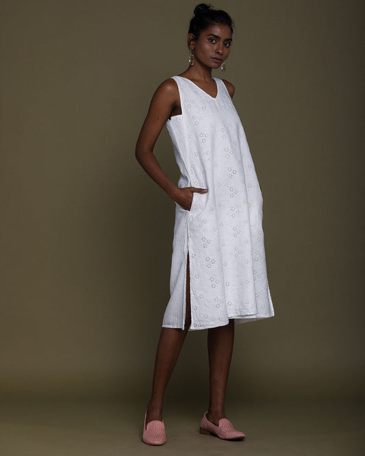 Stolen Sunsets Dresses - Coconut White by Reistor with Casual Wear, Embroidered, Hemp, Hemp by Reistor, Midi Dresses, Natural, Sleeveless Dresses, Solid Selfmade, White, Womenswear at Kamakhyaa for sustainable fashion