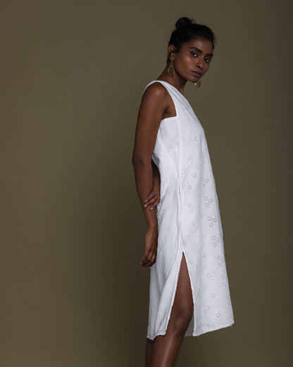 Stolen Sunsets Dresses - Coconut White by Reistor with Casual Wear, Embroidered, Hemp, Hemp by Reistor, Midi Dresses, Natural, Sleeveless Dresses, Solid Selfmade, White, Womenswear at Kamakhyaa for sustainable fashion