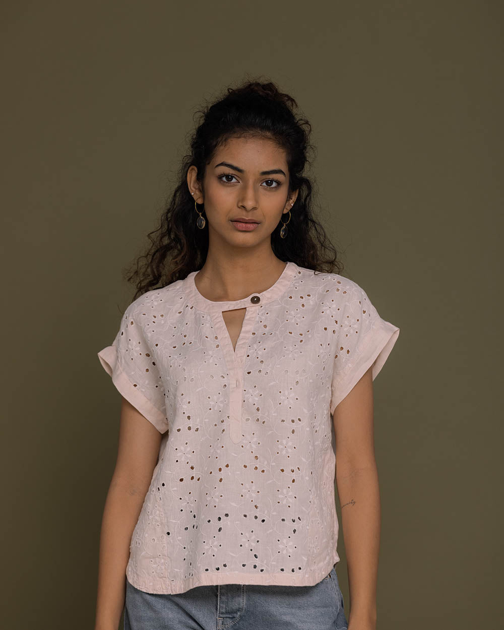 Under The Midnight Tree Top - Ice Pink by Reistor with Casual Wear, Embroidered, Hemp, Hemp by Reistor, Natural, Pink, T-Shirts, Tops, Womenswear at Kamakhyaa for sustainable fashion