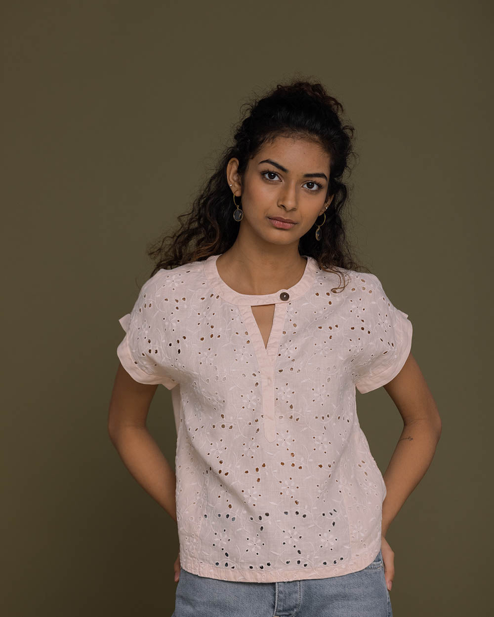 Under The Midnight Tree Top - Ice Pink by Reistor with Casual Wear, Embroidered, Hemp, Hemp by Reistor, Natural, Pink, T-Shirts, Tops, Womenswear at Kamakhyaa for sustainable fashion