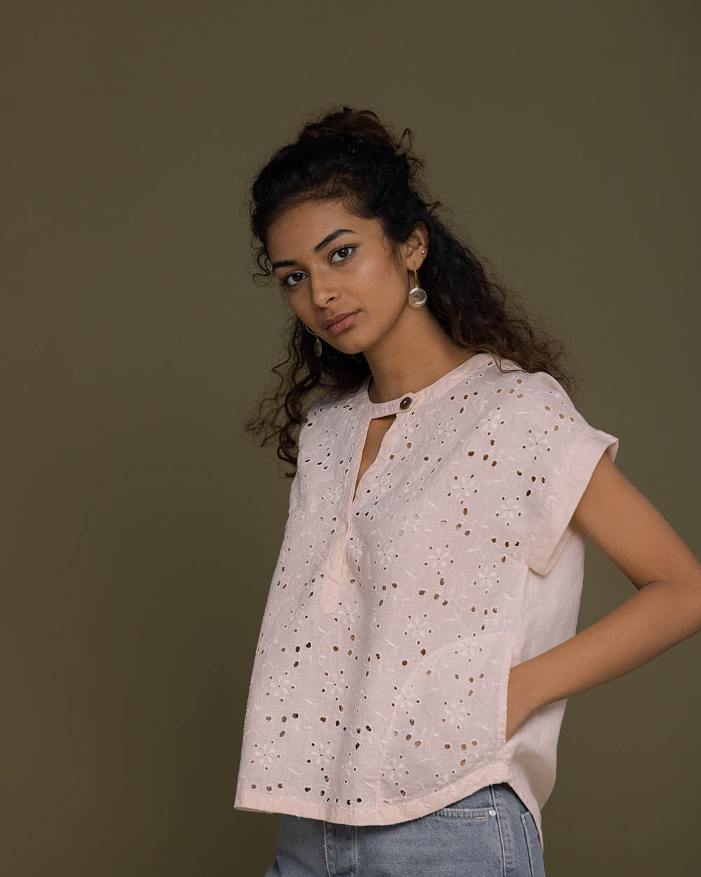 Under The Midnight Tree Top - Ice Pink by Reistor with Casual Wear, Embroidered, Hemp, Hemp by Reistor, Natural, Pink, T-Shirts, Tops, Womenswear at Kamakhyaa for sustainable fashion