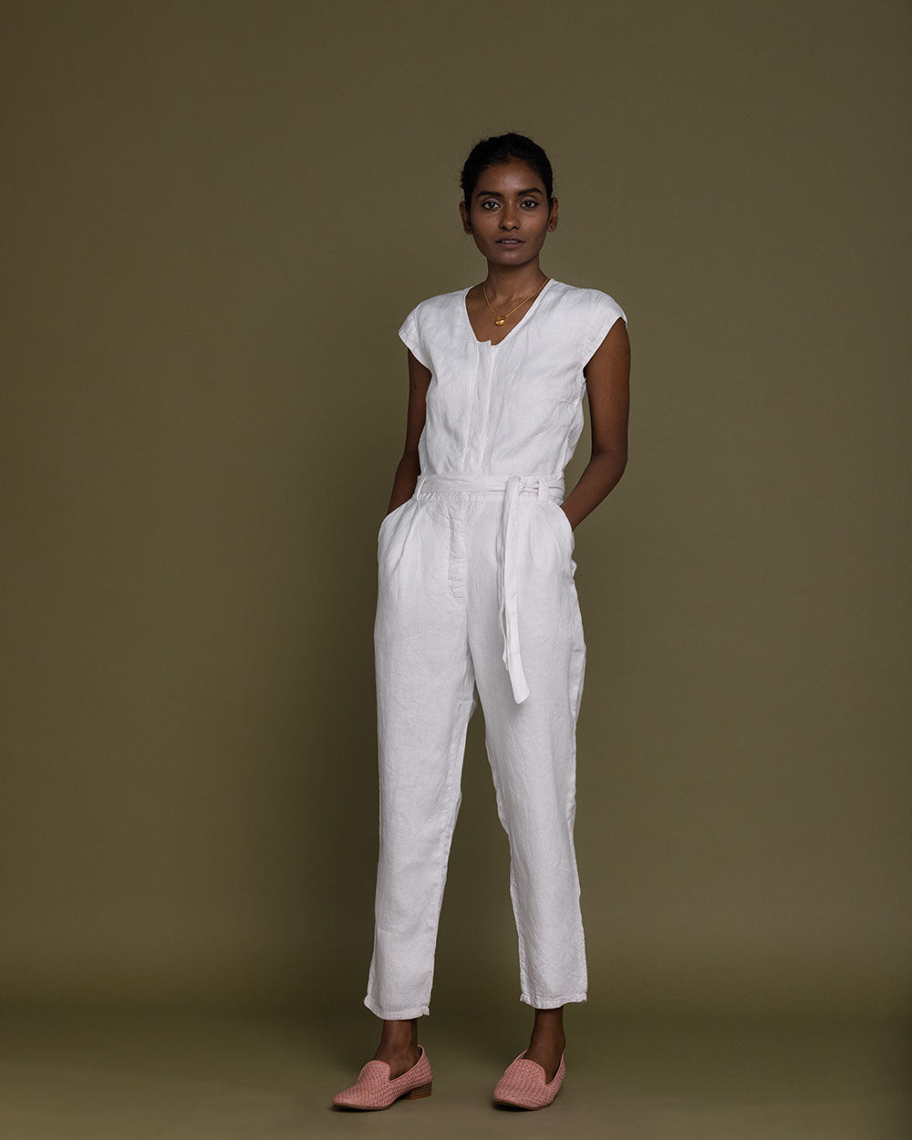 Evening Chai Jumpsuit - Coconut White by Reistor with Best Selling, Casual Wear, Hemp, Hemp by Reistor, Jumpsuits, Natural, Regular Fit, Solid Selfmade, Solids, White, Womenswear at Kamakhyaa for sustainable fashion