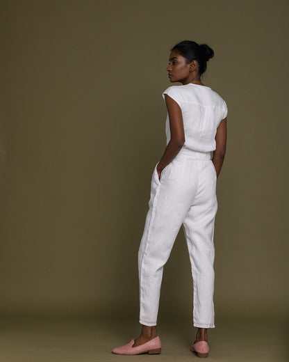 Evening Chai Jumpsuit - Coconut White by Reistor with Best Selling, Casual Wear, Hemp, Hemp by Reistor, Jumpsuits, Natural, Regular Fit, Solid Selfmade, Solids, White, Womenswear at Kamakhyaa for sustainable fashion