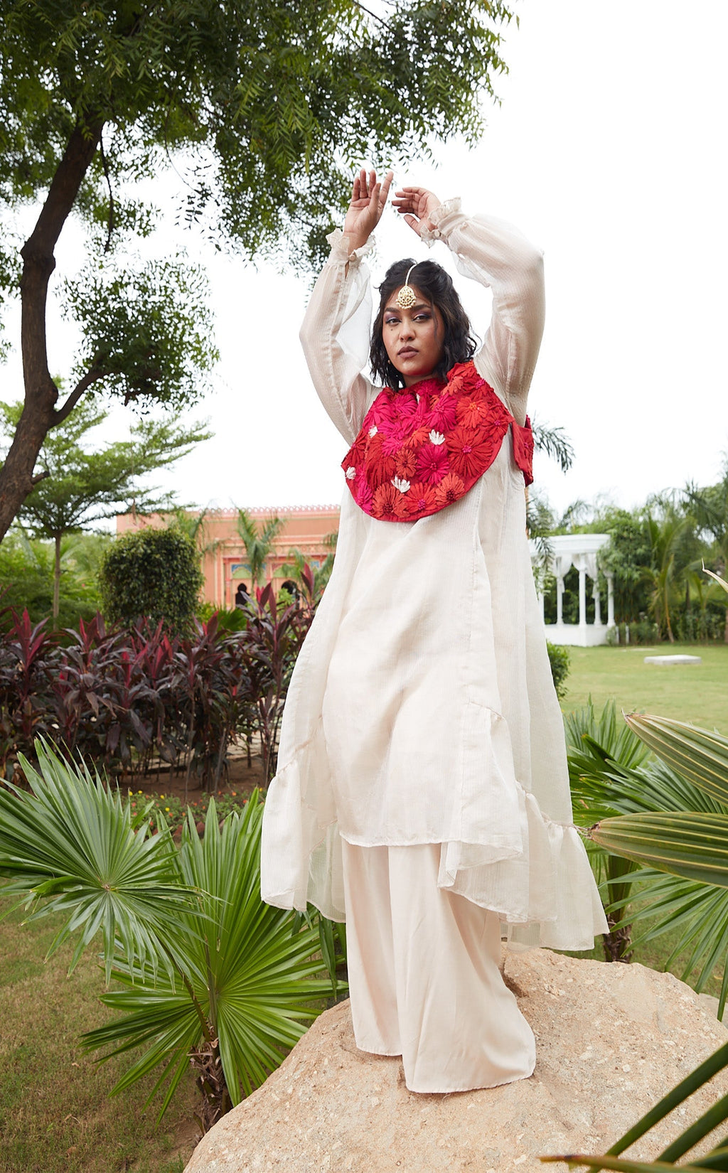 Multicolor Kurta Set by Chambray & Co. with Chambray & Co, Embroidered, Indian Wear, Kurta Pant Sets, Multicolor, Natural, Organza, Party Wear, Regular Fit, Riwayat, Womenswear at Kamakhyaa for sustainable fashion