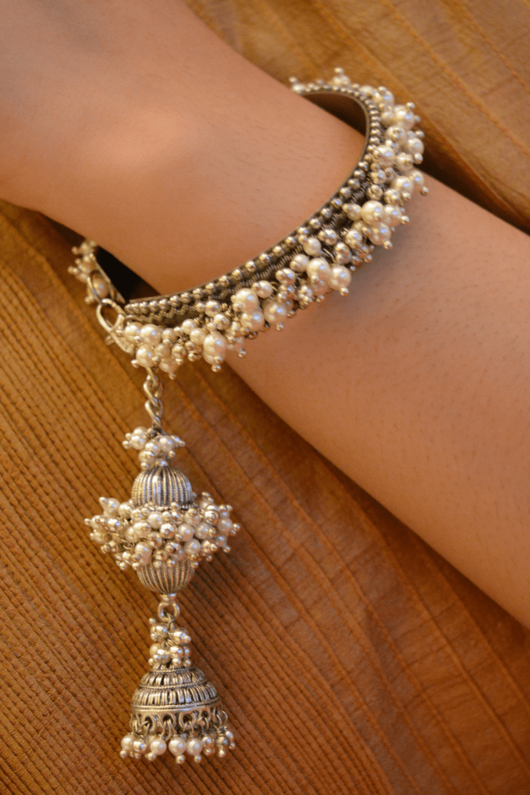 Mogra Tassel Kada by House Of Heer with Alloy Metal, Bracelets, Festive Wear, Free Size, jewelry, Natural, rakhis & lumbas, Siver, Textured at Kamakhyaa for sustainable fashion