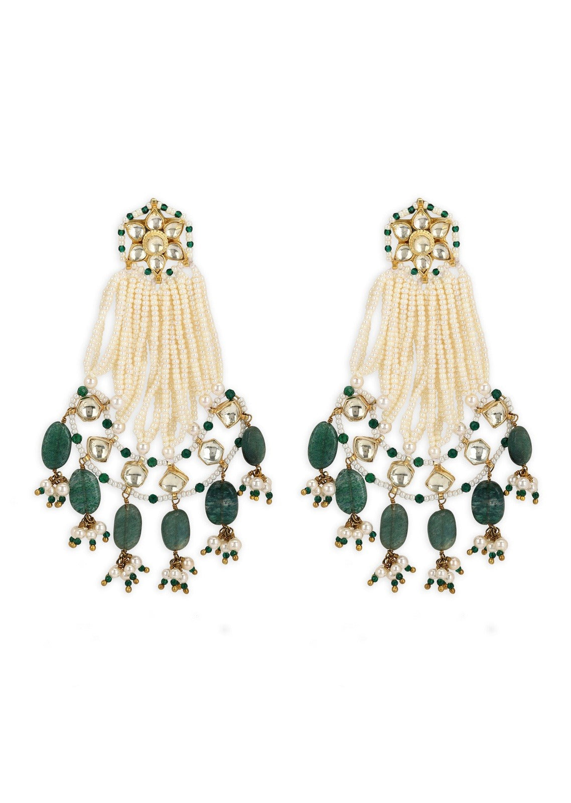 Long Earrings Passa Ahemdabadi -Green not found by House Of Heer with Festive Jewellery, Festive Wear, Free Size, Green, jewelry, July Sale, July Sale 2023, Long Earrings, Mix metal, Natural, Pearl, Polkis, Solids at Kamakhyaa for sustainable fashion