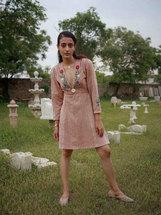 Pink Embroidered Mini Dress by The Loom Art with Cotton, Embroidered, July Sale, July Sale 2023, Mini Dresses, Natural, Party Wear, Pink, Regular Fit, Vintage Summer by The Loom Art, Womenswear at Kamakhyaa for sustainable fashion