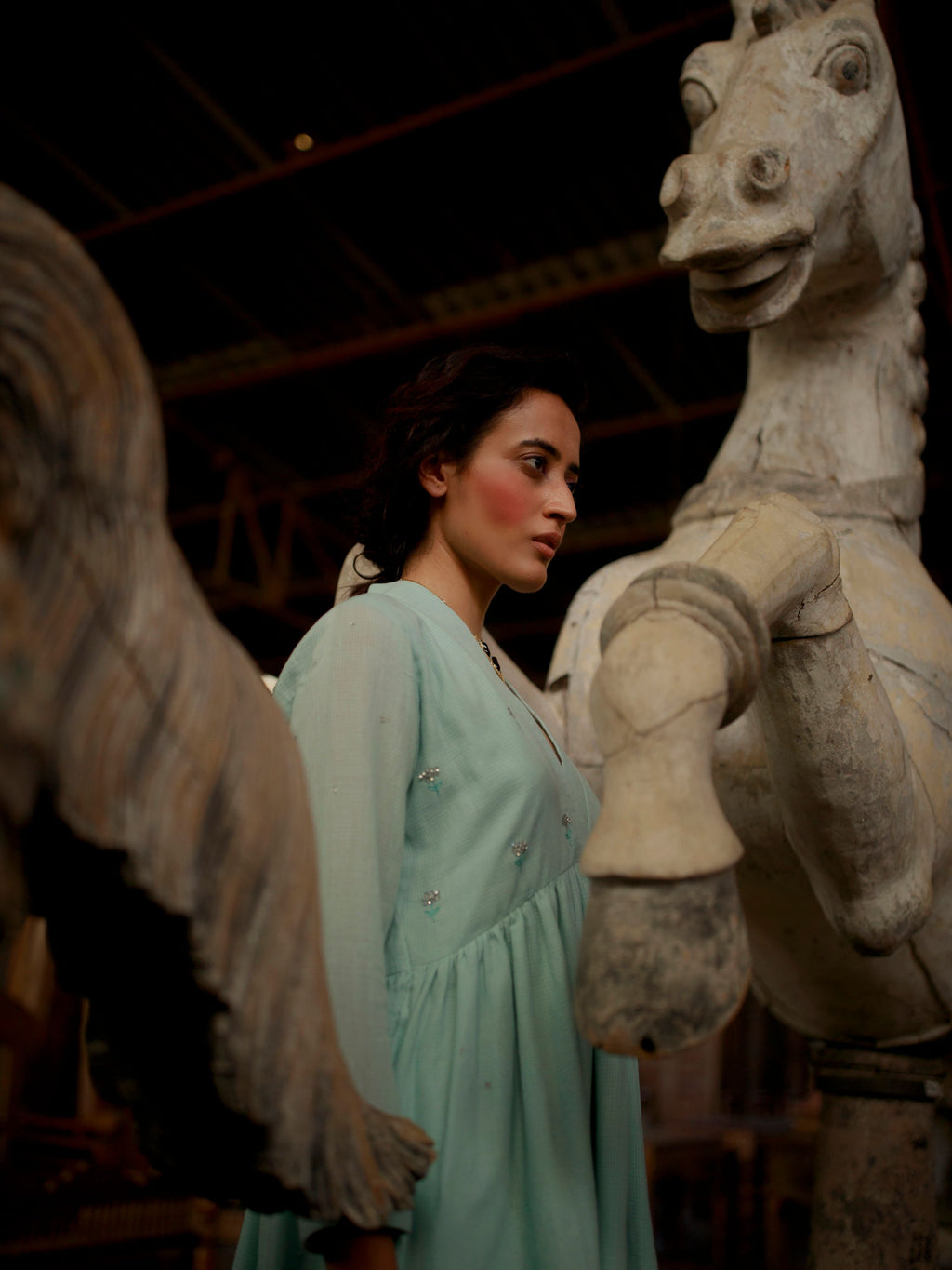 Green Midi Dress by The Loom Art with Green, July Sale, July Sale 2023, Mini Dresses, Natural, Party Wear, Regular Fit, Solids, Vintage Summer by The Loom Art, Womenswear at Kamakhyaa for sustainable fashion