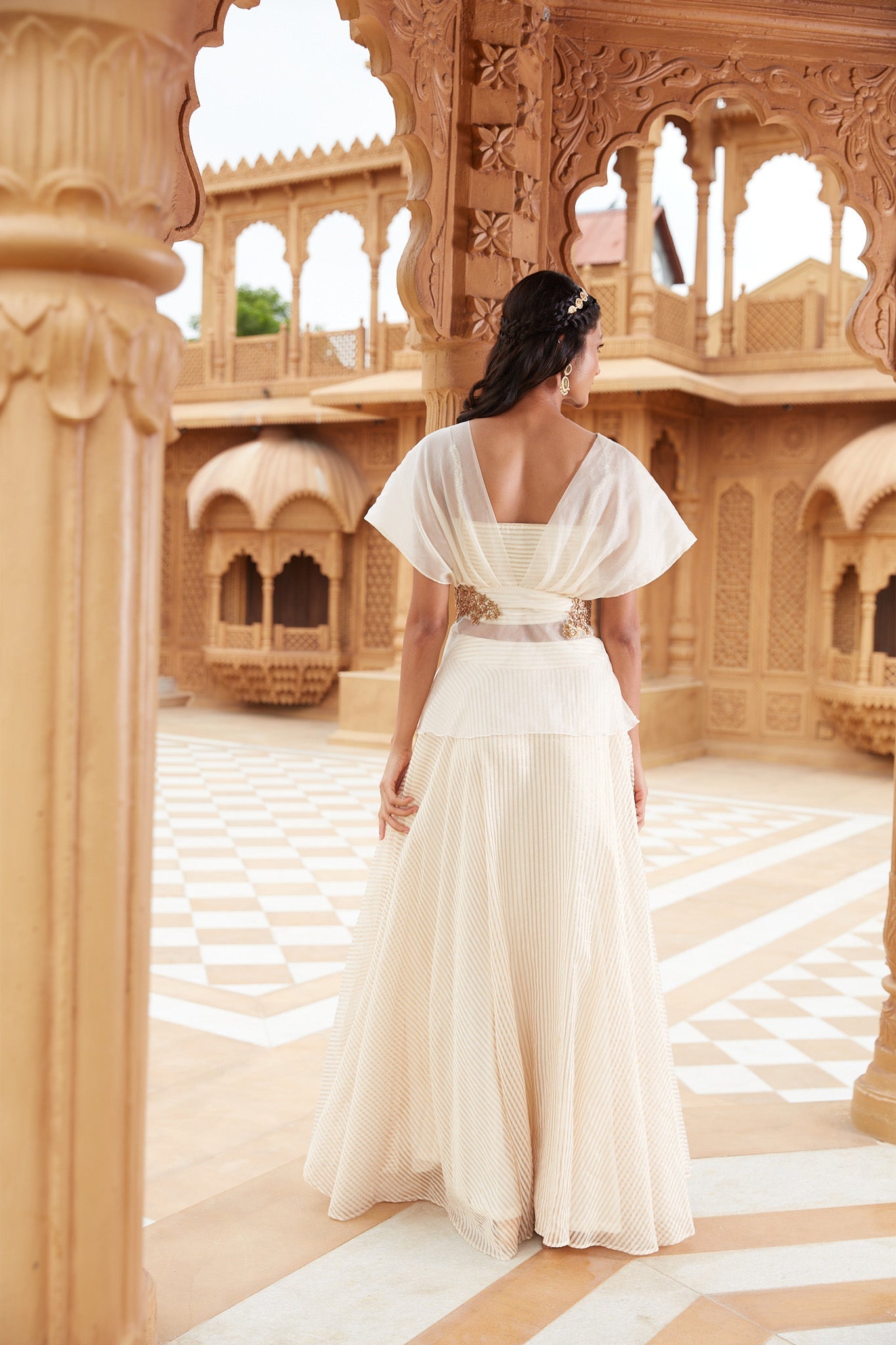 White And Gold Banarasi Lehenga Set by Chambray & Co. with Chambray & Co, Embroidered, Gold, Indian Wear, Lehenga Sets, Natural, Party Wear, Regular Fit, Riwayat, Silk, White, Womenswear at Kamakhyaa for sustainable fashion