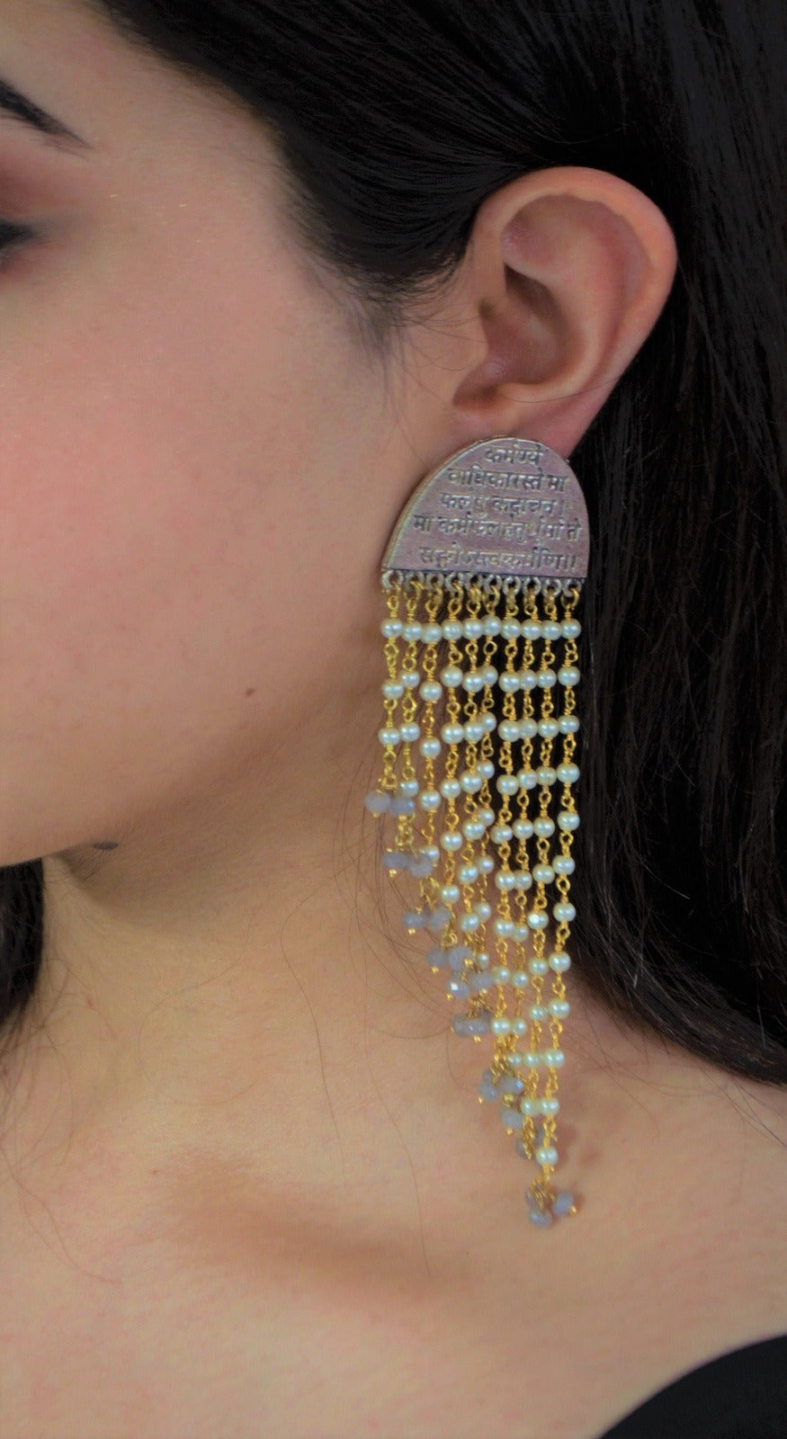 Multicolor Long Earring Waterfall by House Of Heer with Alloy Metal, Festive Jewellery, Festive Wear, Free Size, jewelry, July Sale, July Sale 2023, Less than $50, Long Earrings, Multicolor, Natural, Pearl, Solids, Textured at Kamakhyaa for sustainable fashion