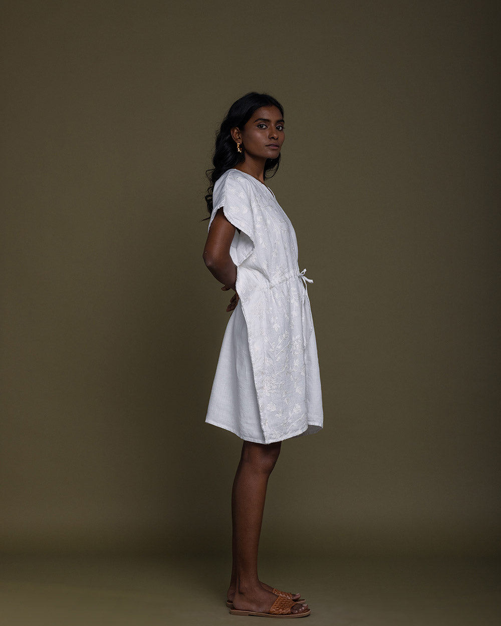 White August Breeze Kaftan Dress - Coconut White by Reistor with Best Selling, Casual Wear, Embroidered, Hemp, Hemp by Reistor, Kaftans, Mini Dresses, Natural, Solid Selfmade, White, Womenswear at Kamakhyaa for sustainable fashion