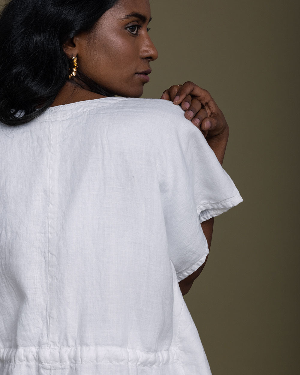 White August Breeze Kaftan Dress - Coconut White by Reistor with Best Selling, Casual Wear, Embroidered, Hemp, Hemp by Reistor, Kaftans, Mini Dresses, Natural, Solid Selfmade, White, Womenswear at Kamakhyaa for sustainable fashion