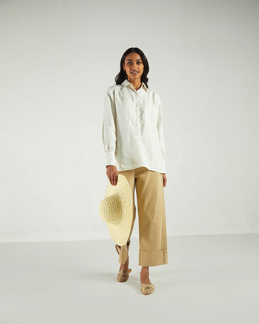 White Bemberg Shirt by Reistor with Bemberg, Hemp by Reistor, Natural, Office Wear, Shirts, Solids, Tops, White, Womenswear at Kamakhyaa for sustainable fashion