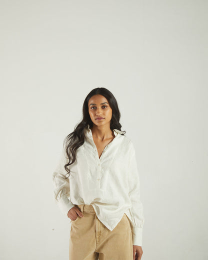 White Bemberg Shirt by Reistor with Bemberg, Hemp by Reistor, Natural, Office Wear, Shirts, Solids, Tops, White, Womenswear at Kamakhyaa for sustainable fashion