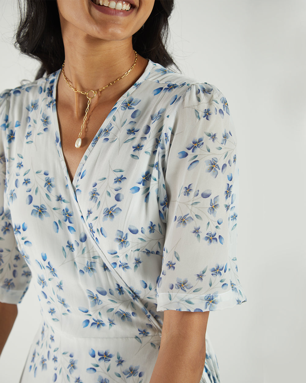 White Floral Wrap Dress by Reistor with A Summer Situation by Reistor, Bemberg, Casual Wear, FB ADS JUNE, Natural, Printed Selfsame, Prints, White, Womenswear, Wrap Dresses at Kamakhyaa for sustainable fashion