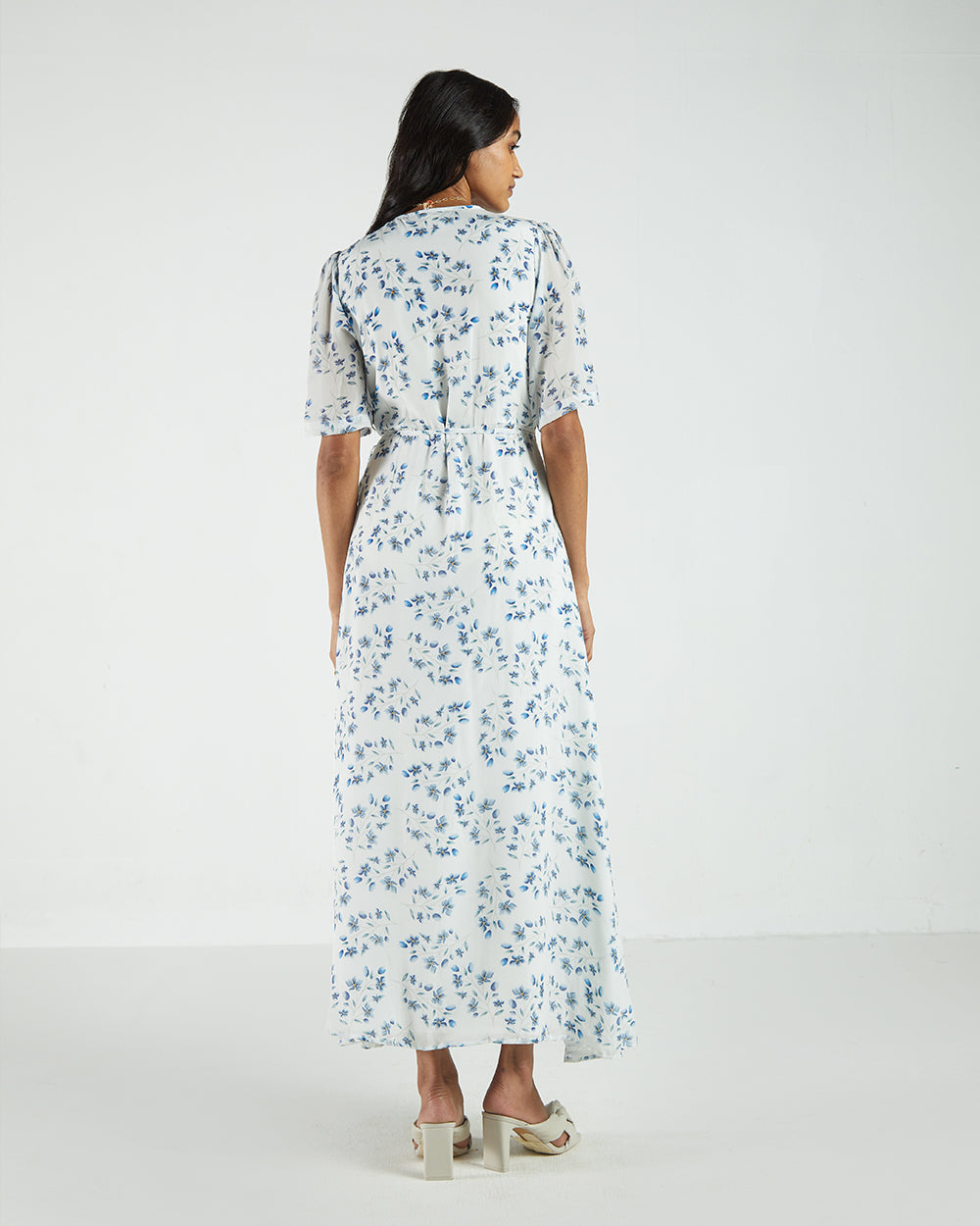 White Floral Wrap Dress by Reistor with A Summer Situation by Reistor, Bemberg, Casual Wear, FB ADS JUNE, Natural, Printed Selfsame, Prints, White, Womenswear, Wrap Dresses at Kamakhyaa for sustainable fashion