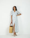 White Floral Wrap Dress by Reistor with A Summer Situation by Reistor, Bemberg, Casual Wear, FB ADS JUNE, Natural, Printed Selfsame, Prints, White, Womenswear, Wrap Dresses at Kamakhyaa for sustainable fashion