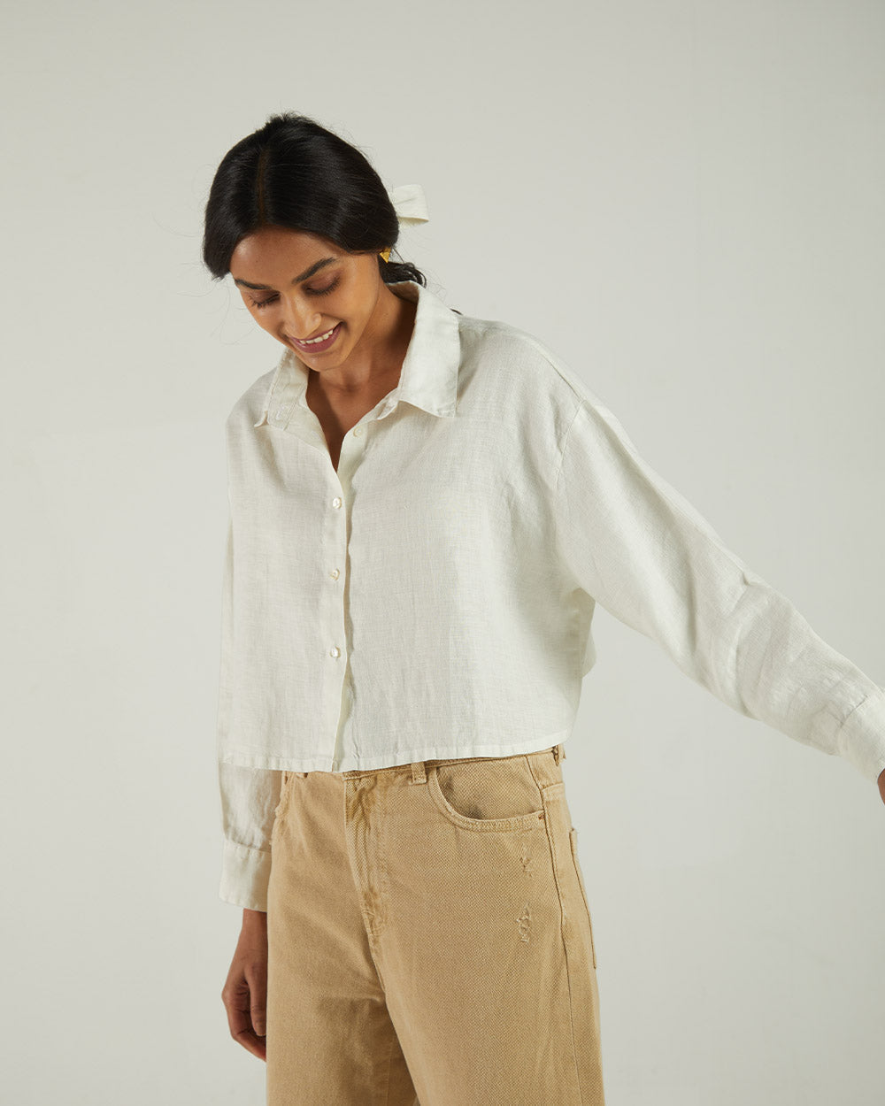 White Fullsleeve Shirt by Reistor with Bemberg, Casual Wear, Hemp by Reistor, Natural, Shirts, Solids, Tops, Womenswear at Kamakhyaa for sustainable fashion