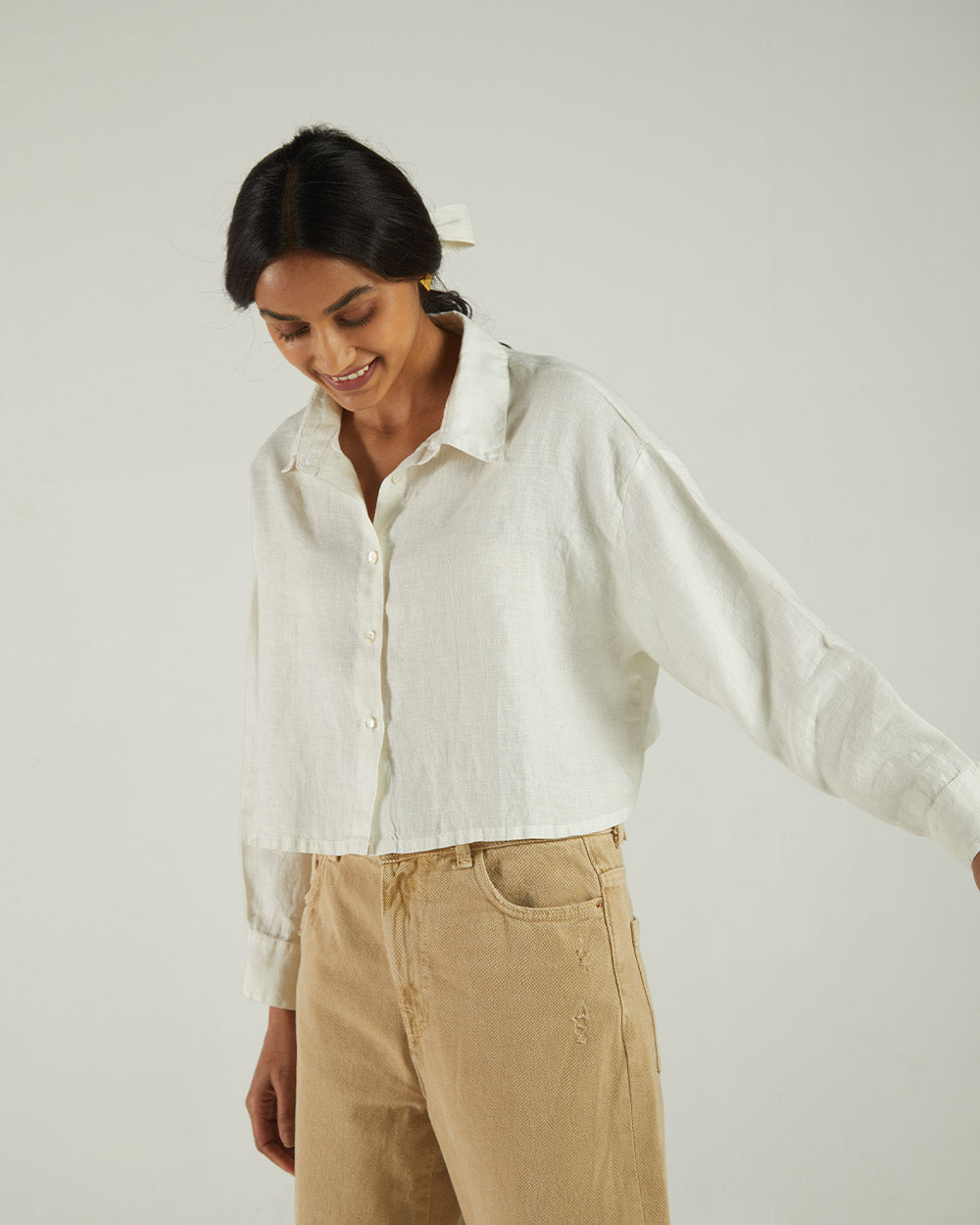 White Fullsleeve Shirt by Reistor with Bemberg, Casual Wear, Hemp by Reistor, Natural, Shirts, Solids, Tops, Womenswear at Kamakhyaa for sustainable fashion