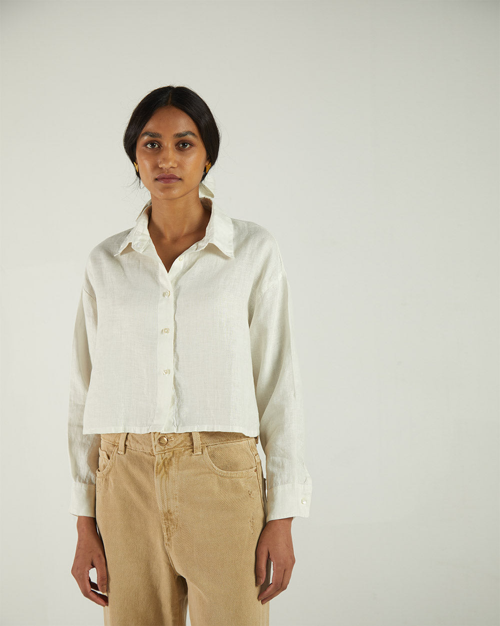 White Fullsleeve Shirt by Reistor with Bemberg, Casual Wear, Hemp by Reistor, Natural, Shirts, Solids, Tops, Womenswear at Kamakhyaa for sustainable fashion