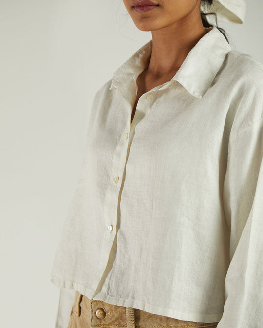 White Fullsleeve Shirt by Reistor with Bemberg, Casual Wear, Hemp by Reistor, Natural, Shirts, Solids, Tops, Womenswear at Kamakhyaa for sustainable fashion