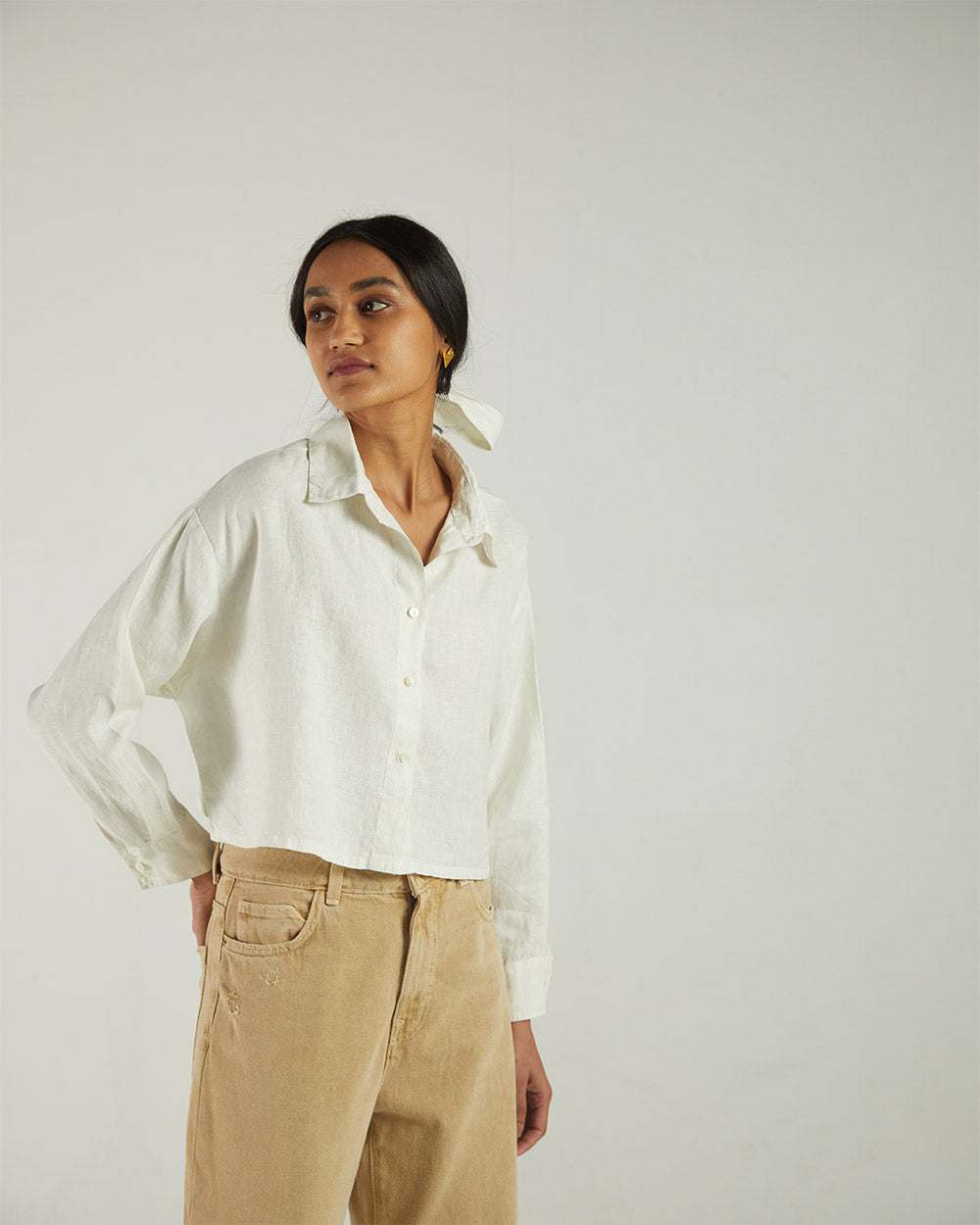 White Fullsleeve Shirt by Reistor with Bemberg, Casual Wear, Hemp by Reistor, Natural, Shirts, Solids, Tops, Womenswear at Kamakhyaa for sustainable fashion