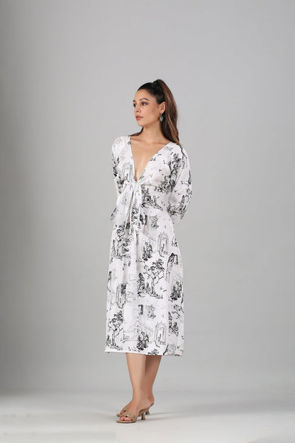 White Mini Dress by MOH-The Eternal Dhaga with Casual Wear, Cotton, Mini Dresses, Moh-The eternal Dhaga, Natural, Prints, Regular Fit, White, Womenswear at Kamakhyaa for sustainable fashion