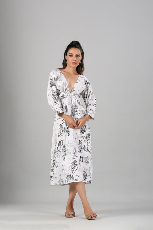 White Mini Dress by MOH-The Eternal Dhaga with Casual Wear, Cotton, Mini Dresses, Moh-The eternal Dhaga, Natural, Prints, Regular Fit, White, Womenswear at Kamakhyaa for sustainable fashion