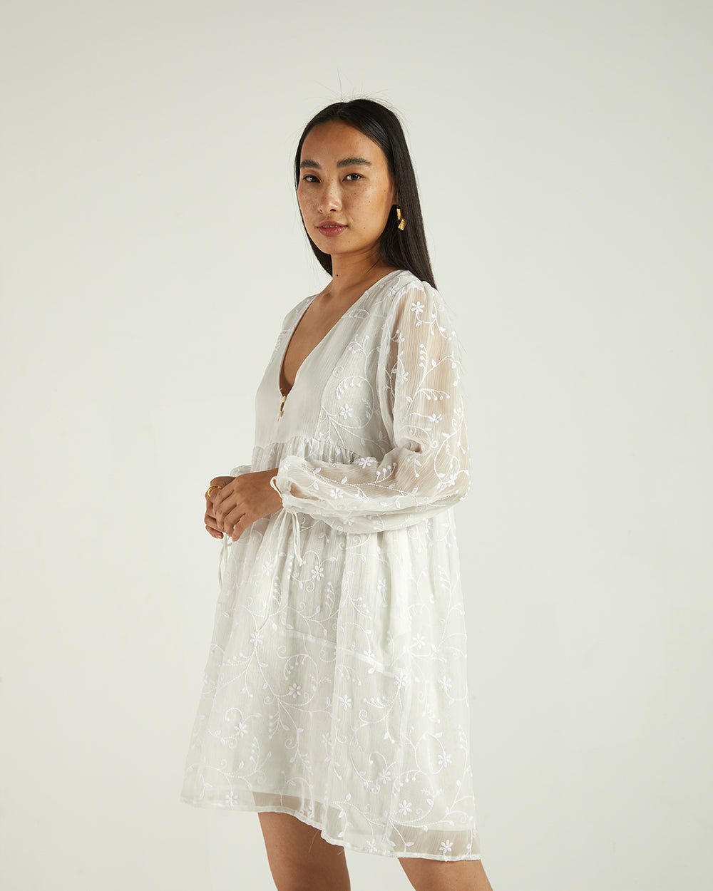 White Mini Dress by Reistor with A Summer Situation by Reistor, Bemberg, Casual Wear, Chiffon, FB ADS JUNE, Highend fashion, Mini Dresses, Natural, Solids, White, Womenswear at Kamakhyaa for sustainable fashion