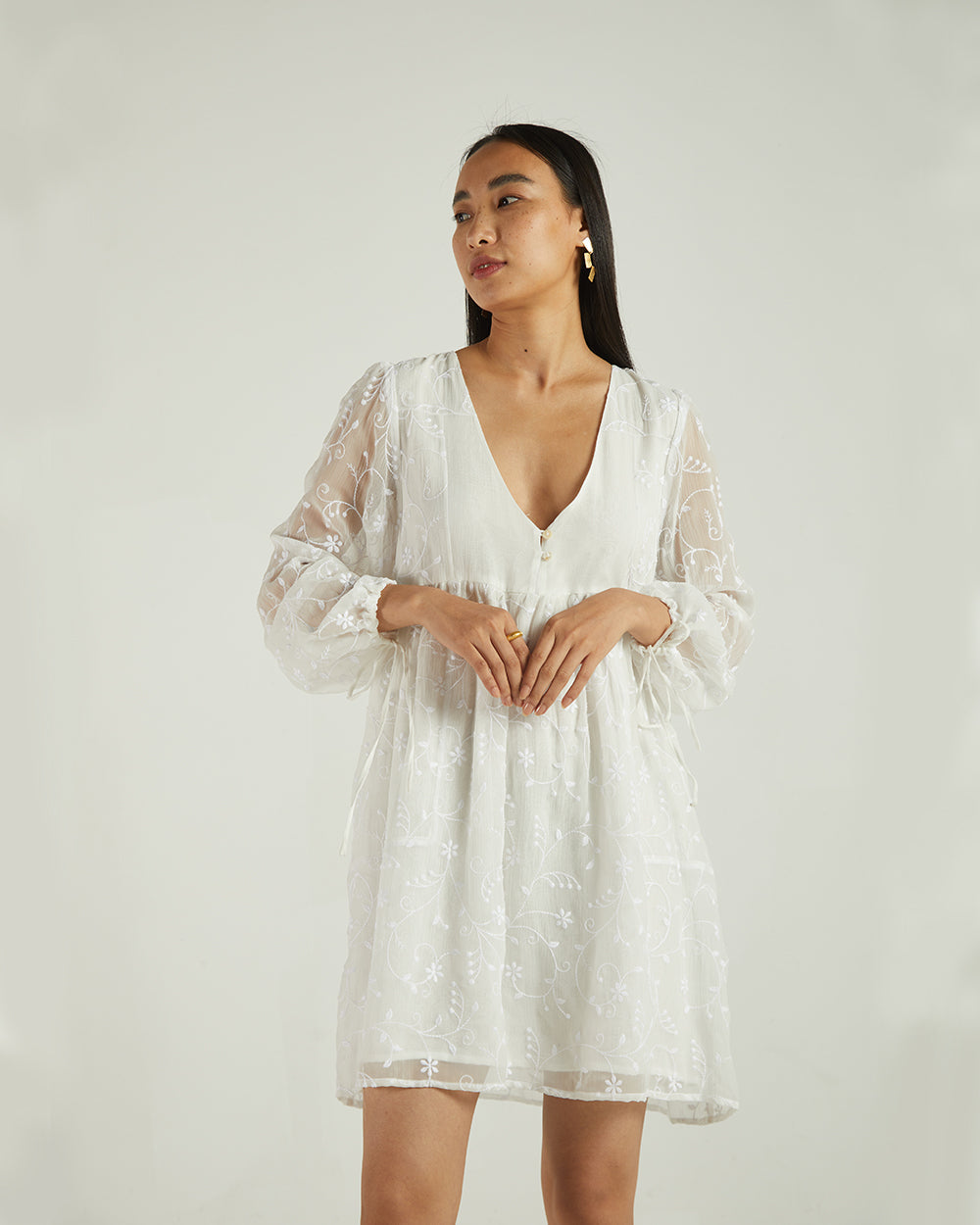 White Mini Dress by Reistor with A Summer Situation by Reistor, Bemberg, Casual Wear, Chiffon, FB ADS JUNE, Highend fashion, Mini Dresses, Natural, Solids, White, Womenswear at Kamakhyaa for sustainable fashion