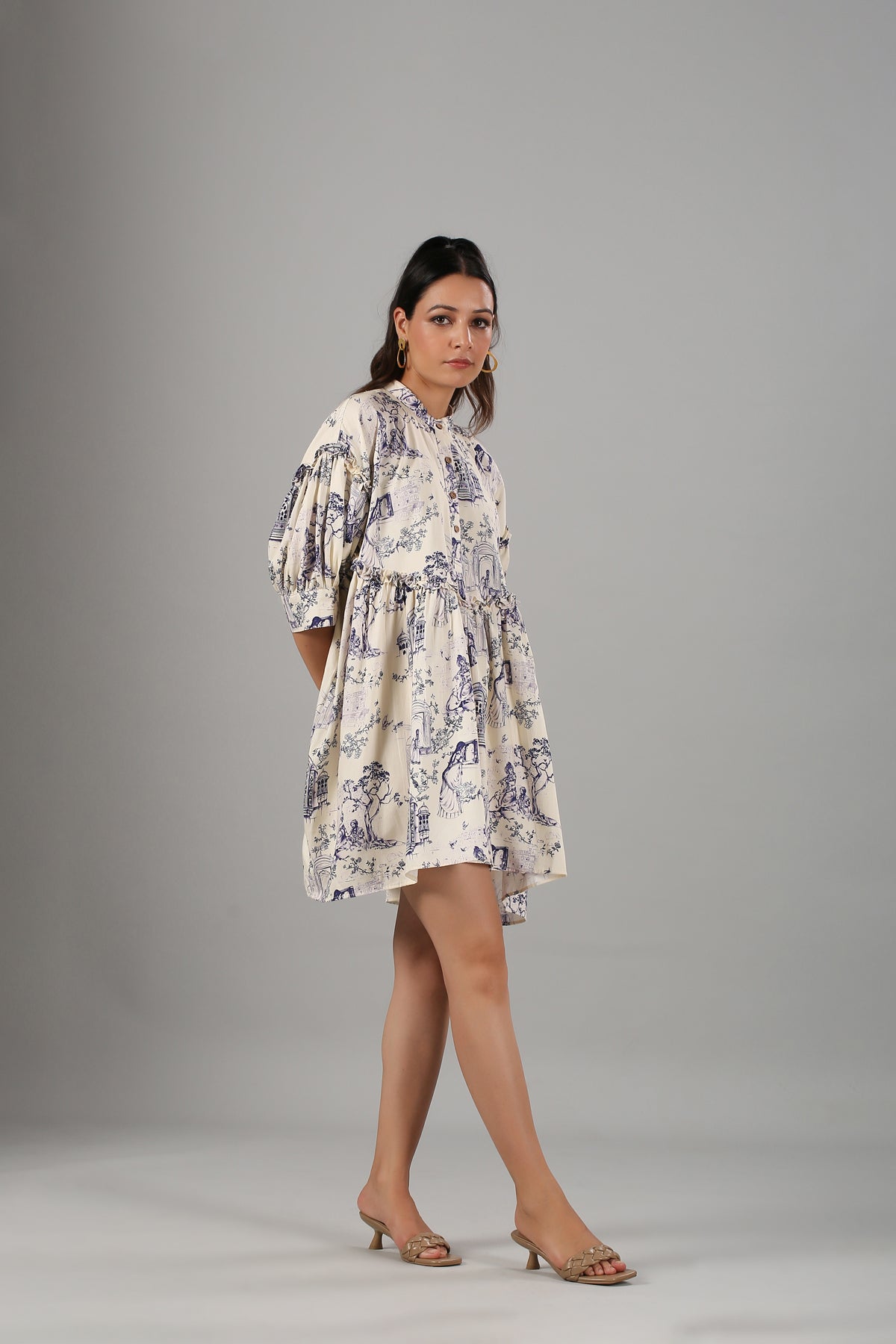 White Printed Mini Dress by MOH-The Eternal Dhaga with Casual Wear, Cotton, Mini Dresses, Moh-The eternal Dhaga, Natural, Prints, Relaxed Fit, Shirt Dresses, White, Womenswear at Kamakhyaa for sustainable fashion