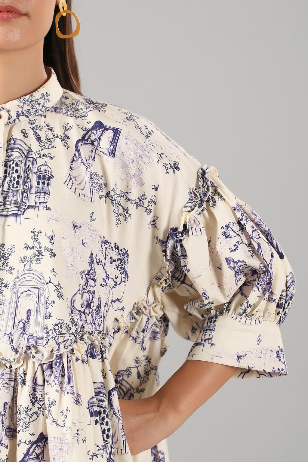 White Printed Mini Dress by MOH-The Eternal Dhaga with Casual Wear, Cotton, Mini Dresses, Moh-The eternal Dhaga, Natural, Prints, Relaxed Fit, Shirt Dresses, White, Womenswear at Kamakhyaa for sustainable fashion