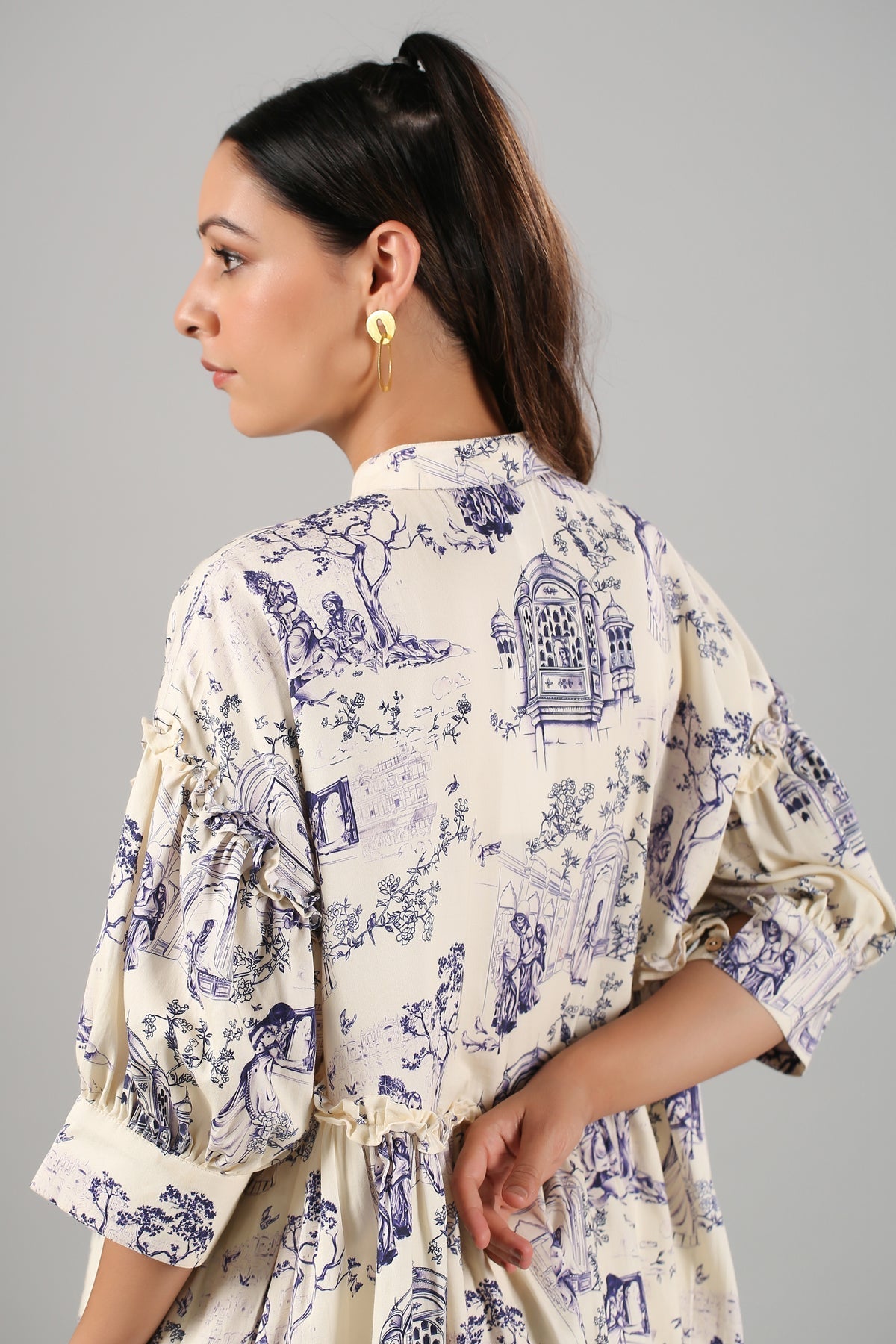 White Printed Mini Dress by MOH-The Eternal Dhaga with Casual Wear, Cotton, Mini Dresses, Moh-The eternal Dhaga, Natural, Prints, Relaxed Fit, Shirt Dresses, White, Womenswear at Kamakhyaa for sustainable fashion