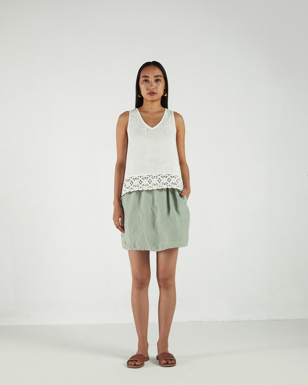 White Sleeveless Crop Top by Reistor with Bemberg, Casual Wear, Earth by Reistor, Natural, Sleeveless Tops, Solids, Tops, White, Womenswear at Kamakhyaa for sustainable fashion