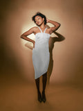 White Solid Mini Dress by Meko Studio with Cotton, Deadstock Fabrics, Evening Wear, For Her, Halter Neck Dresses, July Sale, July Sale 2023, Lycra, Mini Dresses, Slim Fit, Solids, Verao by Meko Studio, Verao SS-22/23, White, Womenswear at Kamakhyaa for sustainable fashion